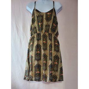 Fio Fio Brown Butterfly Paisley Spaghetti Strap Boho Dress